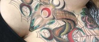 Tatouage de crâne de bélier sur la poitrine