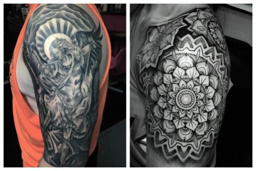 Motifs noirs et gris sur l'épaule des hommes
