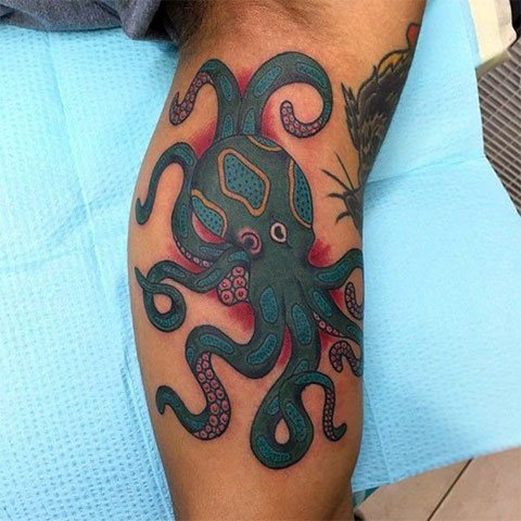 Pieuvre colorée - photo tatouage sur le bras