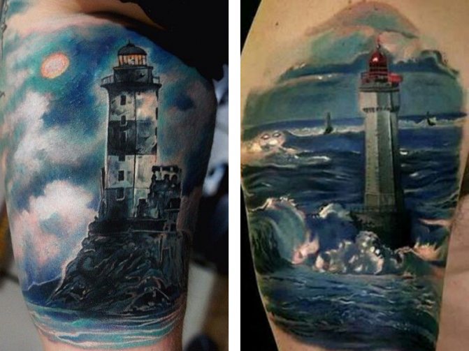 Tatouages de phare en deux couleurs