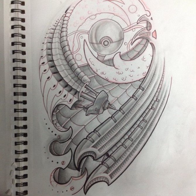 Croquis de tatouage sur la biomécanique