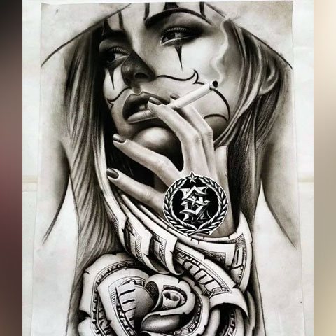 Croquis d'un tatouage dorsal chicano