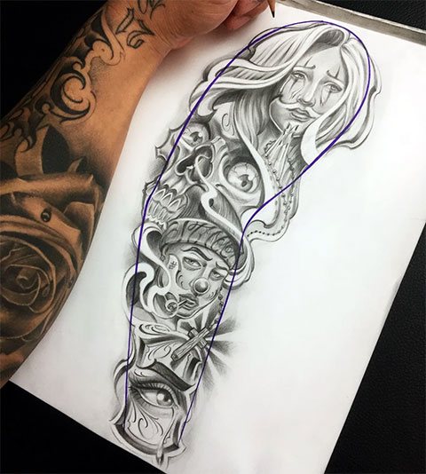 Croquis d'une manche de tatouage de style Chicano