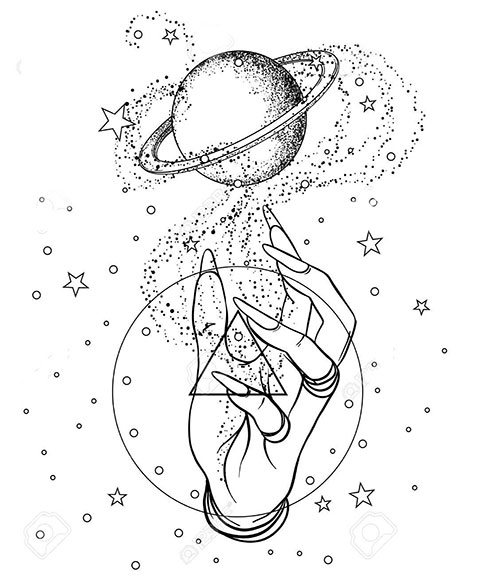 Esquisse d'un tatouage avec des planètes