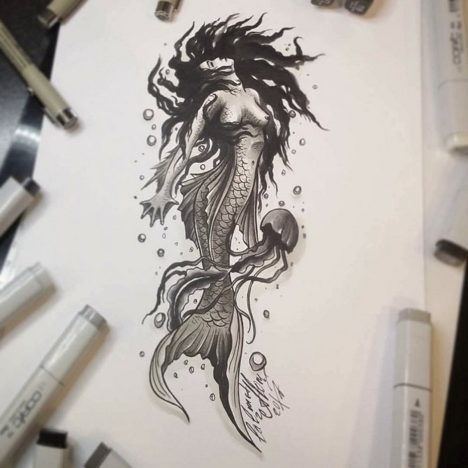 Croquis pour un tatouage de sirène