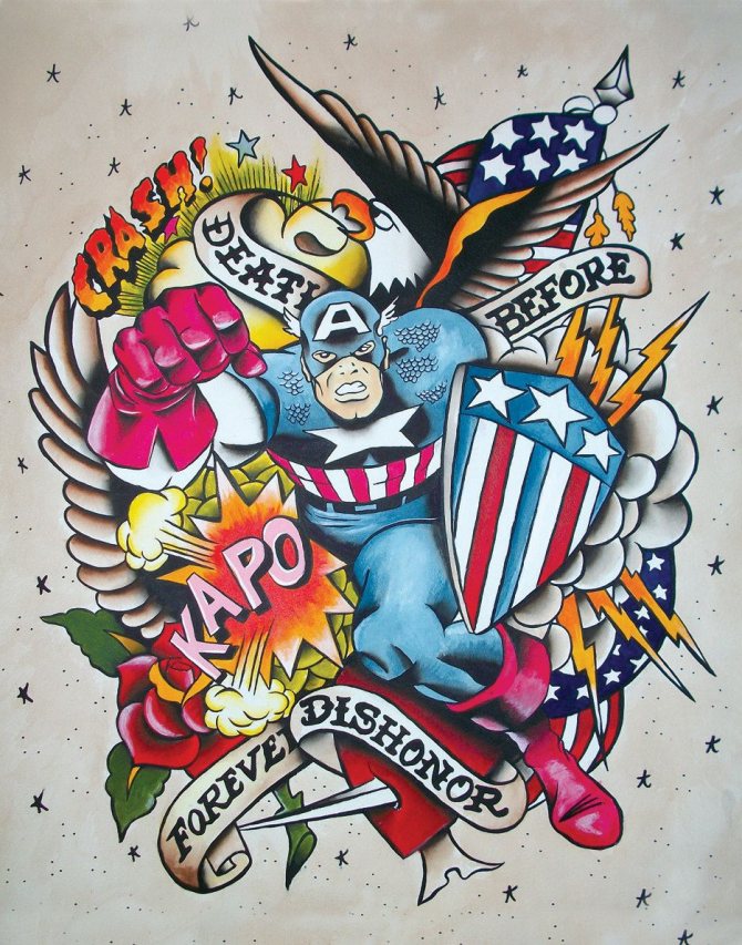 Croquis d'un tatouage de Captain America