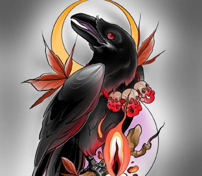 Esquisse d'un tatouage de corbeau