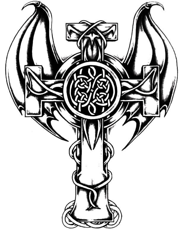 Croquis pour un tatouage masculin d'une croix celtique avec des ailes