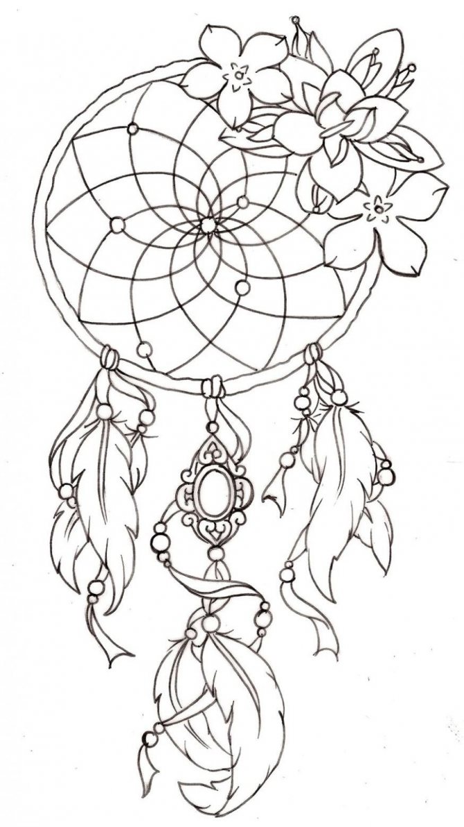 Croquis pour le tatouage d'une jambe avec un attrape-rêves