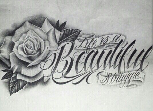 Croquis d'un tatouage de rose avec inscription