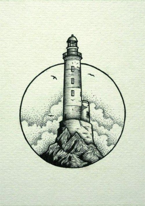 Croquis d'un phare à tatouage noir
