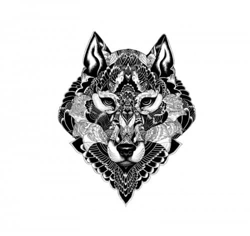 Esquisses d'un tatouage noir de loup