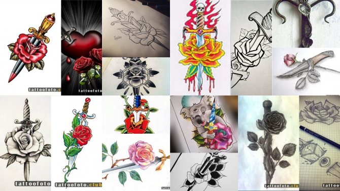 motifs de tatouage de poignard et de rose
