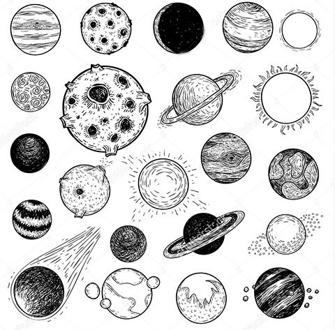 Esquisse de planètes pour le tatouage