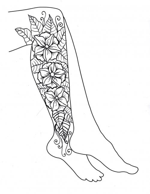 Esquisses pour un tatouage sur les jambes motif fleuri