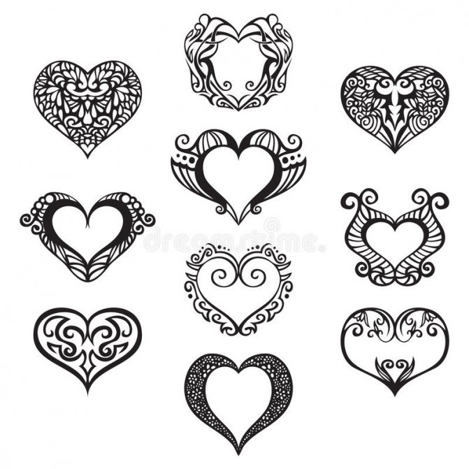 Croquis de tatouage de cœurs