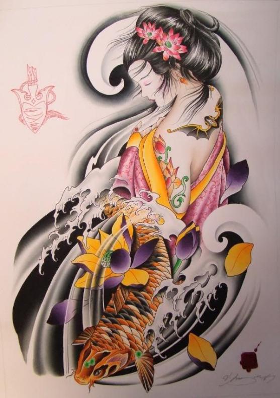 Geisha avec un symbole d'amour