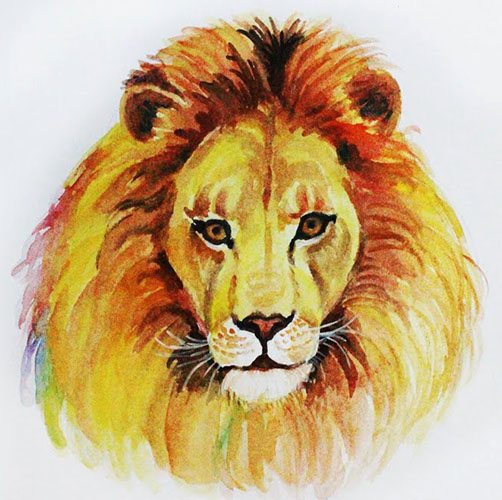 Dessin au crayon d'une tête de lion. Couleur, noir et blanc pour les enfants