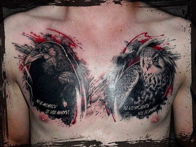 Tatouage Hugin et Munin. Signification, esquisses sur le dos, l'épaule, le cou, la main