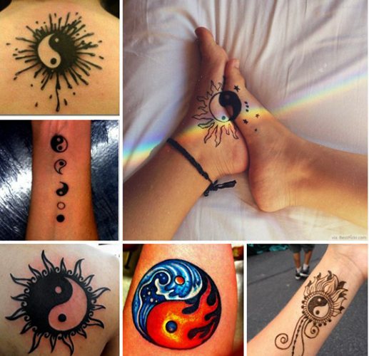Tatouage Yin-Yang. Qu'est-ce que cela signifie, des croquis sur le bras, le cou, le dos, les jambes pour les couples, les hommes et les filles. Photo
