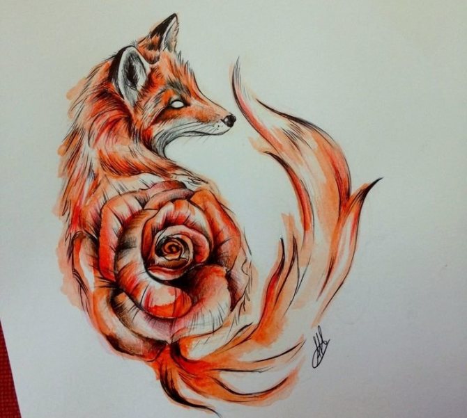 Motif intéressant de combinaison de renard et de rose