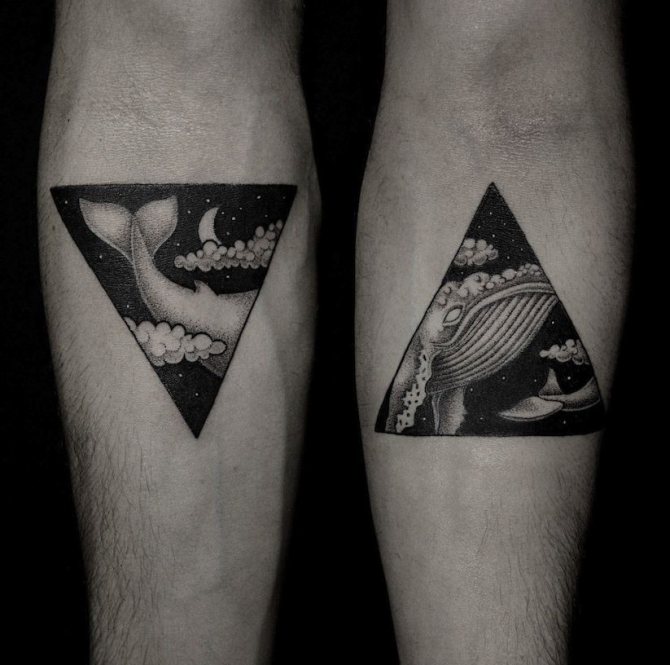 Tatouage à la vapeur intéressant - baleine dans un triangle
