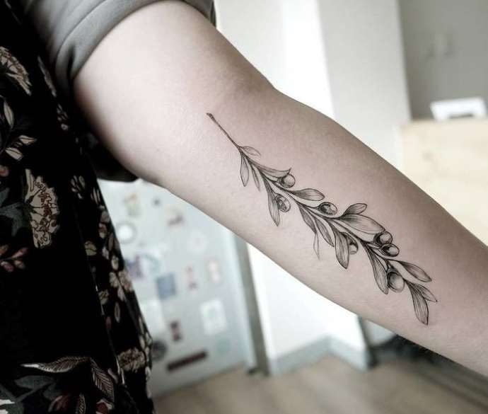 Tatouage mince de branche d'olivier
