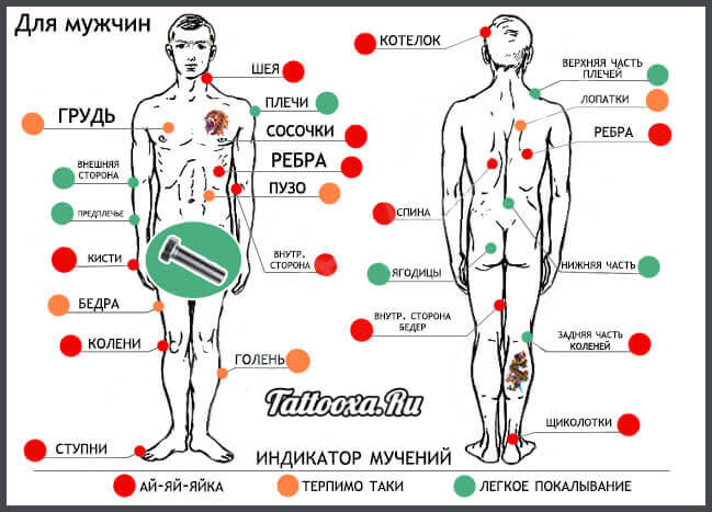Carte de la douleur des tatouages pour le corps masculin