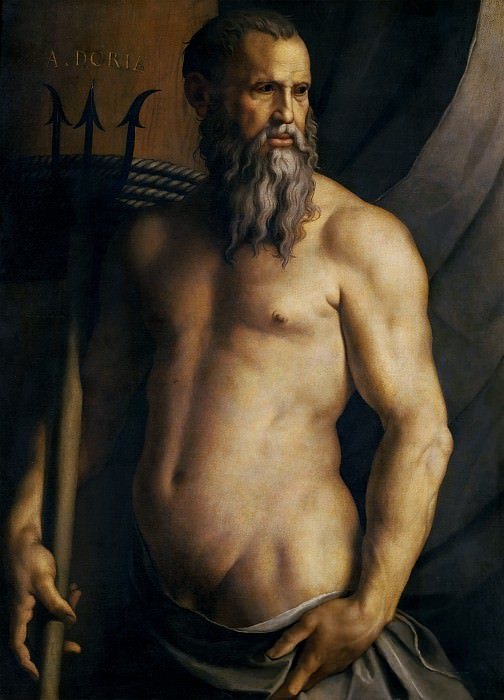 Peinture - Agnolo Bronzino. Portrait d'Andrea Doria en Neptune, 1540-50. Pinacoteca Brera, Milan, Italie
