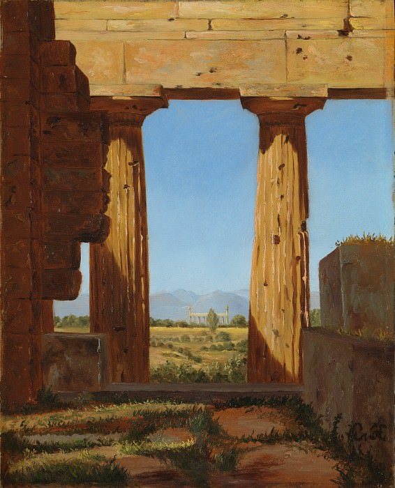 Peinture de Constantin Hansen. Colonnes du temple de Neptune à Paestum. Le Metropolitan Museum of Art, New York, USA