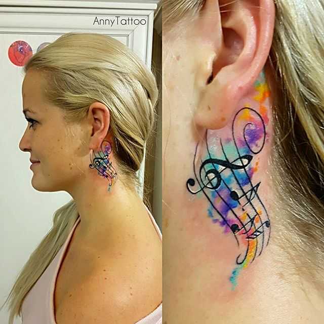 Tatouage de clé sur le cou, aquarelle