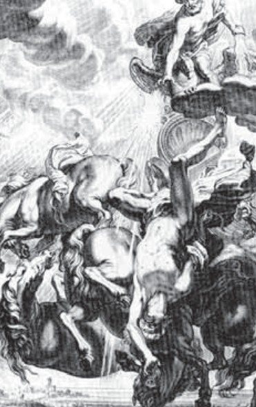 Le char de Phaéton. D'après une gravure du XVIIe siècle.