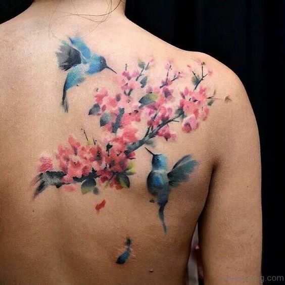 Colibri et brin de fleur en aquarelle