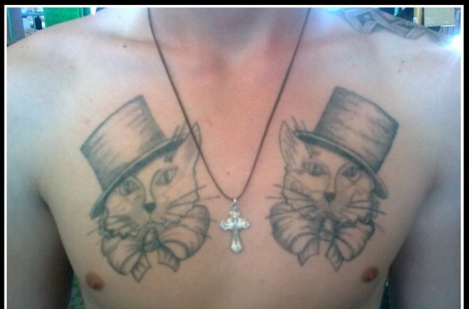 Un tatouage de chat pour un voleur doit avoir un arc et porter un chapeau.