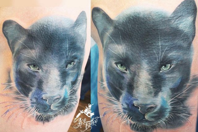 Magnifique tatouage de tête de panthère colorée
