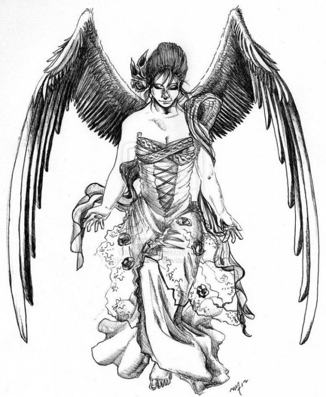 Dessin de tatouage d'une belle fille ange
