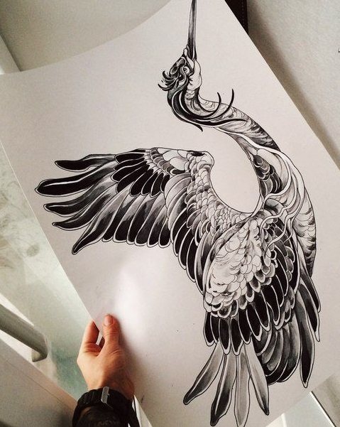 Magnifique design de tatouage de grue