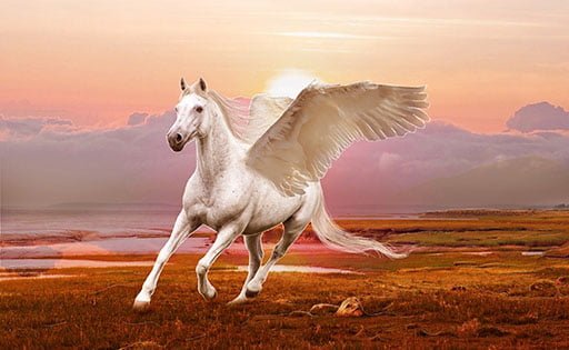 Cheval ailé Pégase, fils de Poséidon Poséidon