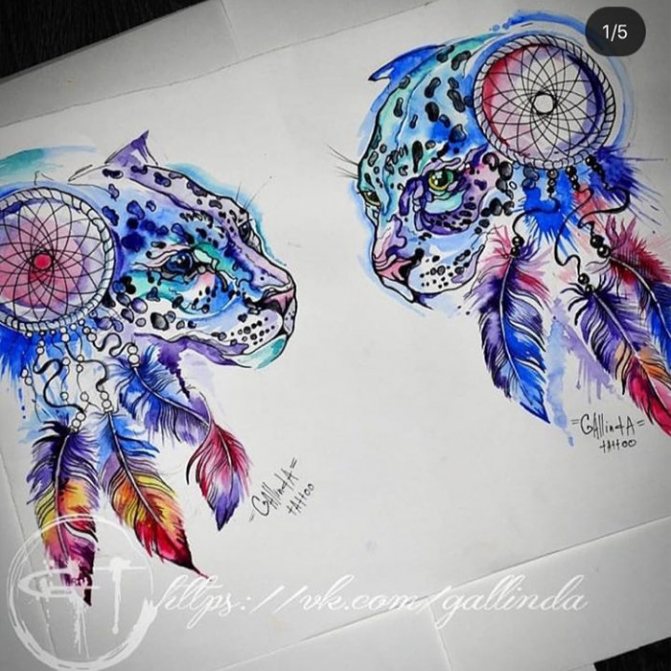 attrape-rêves tatouage croquis tigre et tigresse aquarelle
