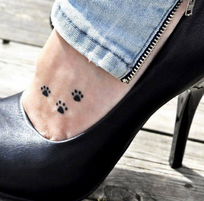 Tatouage d'une empreinte de patte de chat sur sa jambe