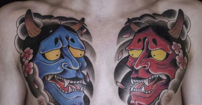 Masque de Chania. Croquis, signification d'un tatouage sur avant-bras, dos, main, jambe, épaule