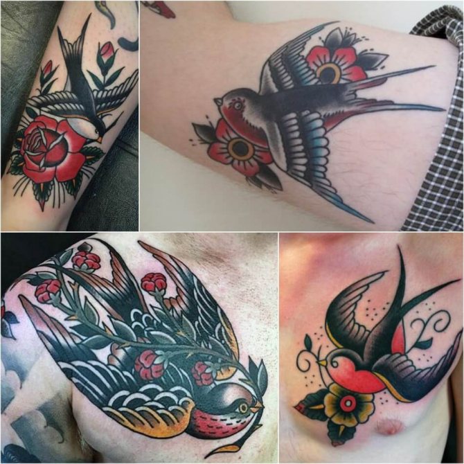 Tatouage d'hirondelle pour hommes - Tatouage d'hirondelle de style ancien pour hommes
