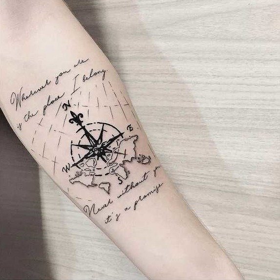 inscription du tatouage et de la boussole