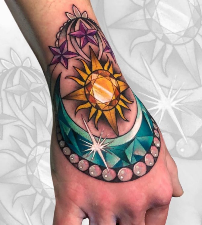 signification du tatouage soleil avec rayons sur la main