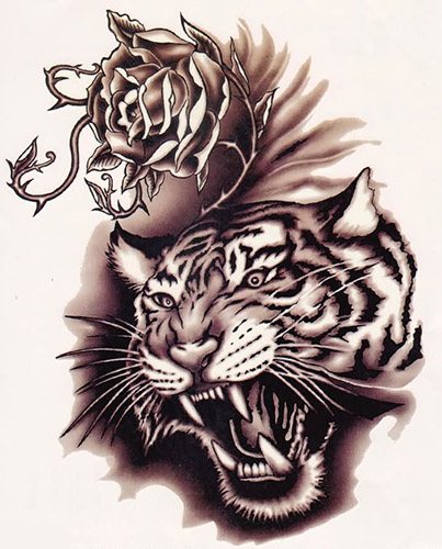 Le sourire du tigre. Photo, signification, sur l'épaule, le sternum, le bras, la jambe