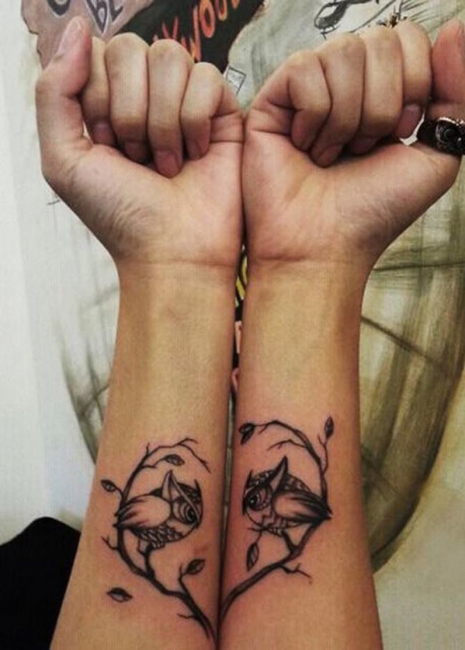 Tatouage de chouettes en couple