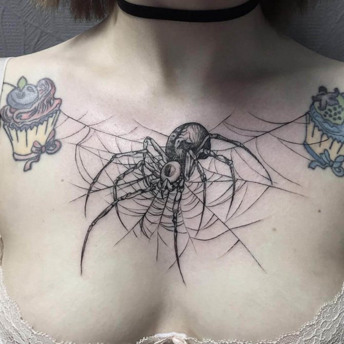 Araignée sur la poitrine d'une femme