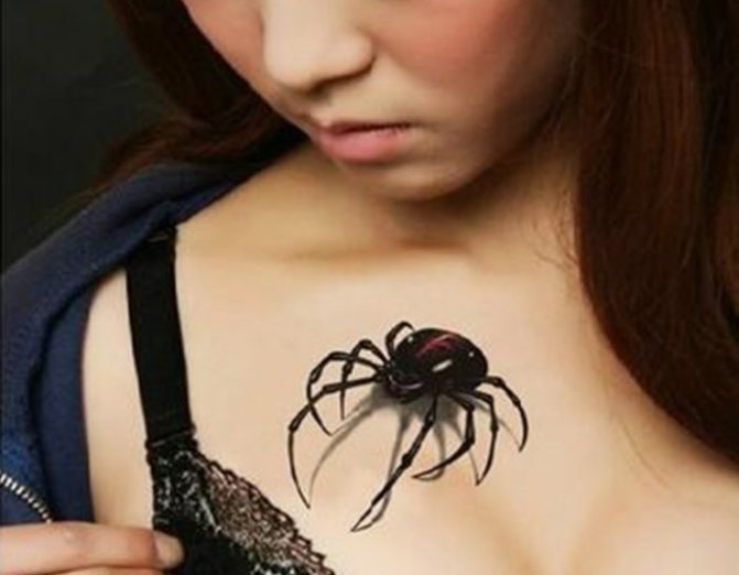 Araignée sur la poitrine d'une femme.