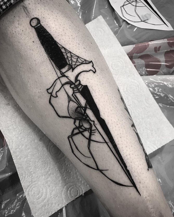 L'araignée est assise sur la dague