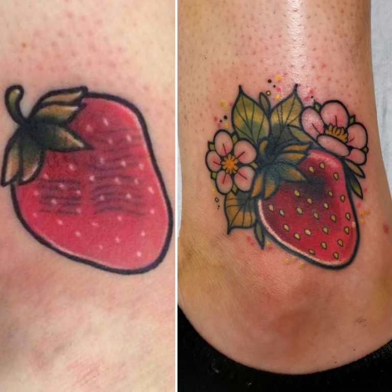 Tatouages superposés avant et après les photos